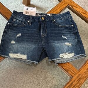 Seven7 Dark Blue Distressed Jean Shorts